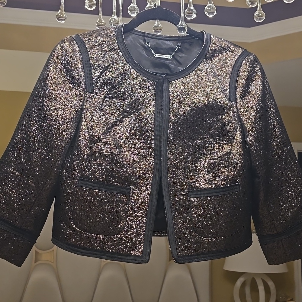 Trina Turk Black and Gold-Brown Metallic Blazer
